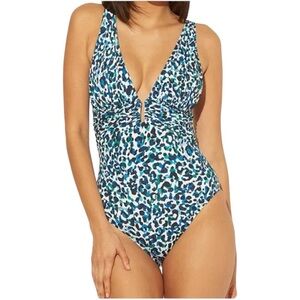 BLUE Rod Beattie Girls Gone Wild Leopard Print Plunge V One Piece Size 14